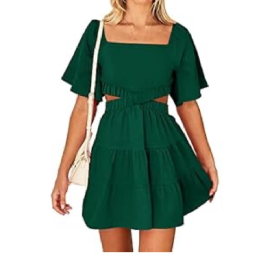 Green Cut Out Tie Back Mini Dress